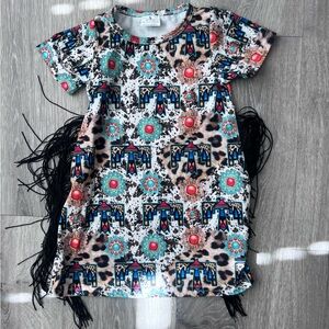 Fringe Leopard Print Dress with Floral Accents